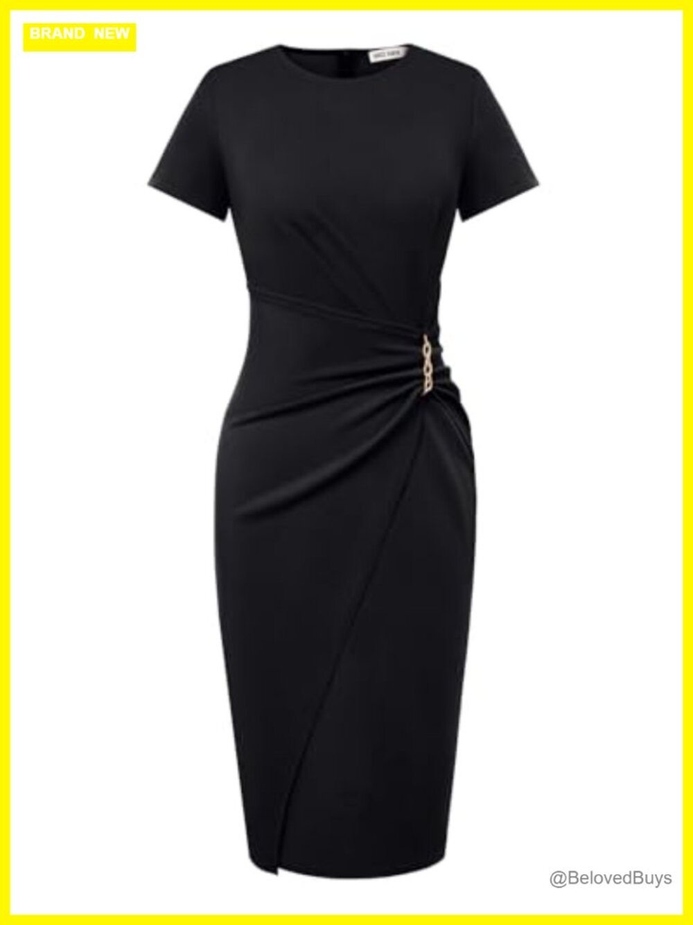 Women's Sheath Bodycon Midi Dress Short Sleeve Wrap Office Work Cocktail